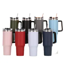 Big Size 40oz Stainless Steel Mugs Tumblers with Handgrip and Lid Double Wall Insulated Vacuum Cup Maintains Cold Heat and Ice for Hours WLL1830