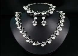 3 Stücke Perlen Hochzeit Schmuck Silber und Gold Kristall Trottel Kettenkette Halskette Set Brautschmuck Luxusarmbänder Halskette E8456189