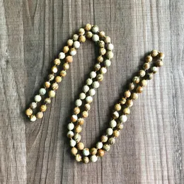 Ketten 38-Zoll-Halskette mit facettierten Perlen, geknotet, lang, 8 mm, Bild aus Jaspis-Stein-Halsketten, natürliche Yoga-Mala, handbeschriftet