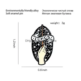 Szpilki broszki kreatywne design magiczna różdżka lumos gwiaździsty niebo broń czarne piny broszki eko szkliwa śmieszne metalowe broszki dla dziewcząt prezent żydzi dhnrd