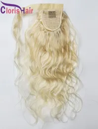 613 Blonde lichaamsgolfomslag rond paardenstaartverlengingen Clip Ins Blond Peruaanse maagdelijk Human Hair Natural Pony Tail Hairpiece voor WO4807313