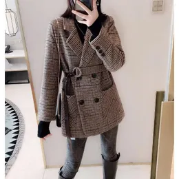 여자 정장 Heydress 2022 Spring Autumn Women 's Blazers Sashes Jackets Notched Unterwear England Style Ol Vintage Plaid Blazer Woolen