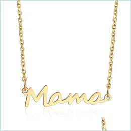 Anhänger Halsketten Mama Buchstaben Halskette Edelstahl Mama Baby Lockbone Kette Anhänger Schmuck Muttertagsgeschenk Silber Gold Rose Colo Dhcjz