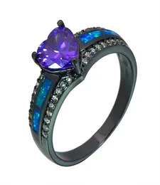 Clusterringe Blau Feuer Opal Herz Ring Fashion Schwarz Gold gefülltes Schmuckgeschenk für Frauen RJL1705080102507989