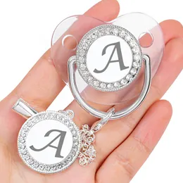Baby Bottles# 26 Initial Letters Silver Transparent Baby Pacifier with Clips BPA Free born Baby Dummy Luxury Nipple Chupeta for 012 Months 221119