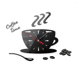 Wanduhren 3D DIY Acryl Uhr Moderne Küche Home Decor Kaffee Bessere Zeit Tasse Form Nadel Aufkleber