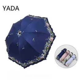 Yada Floral Print Princess Umbrella Windproof Sunny And Rainy Foldable For Women Wedding YD210049 J220722