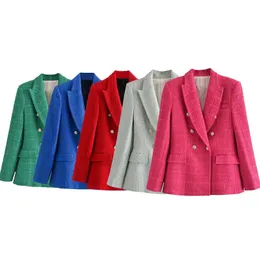 Ternos femininos Blazers Traf Woman Moda de outono Jaqueta de peito duplo de peito duplo casual de manga comprida, traje de roupa 221119