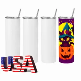 US STOCK 20oz Sublimation Blanks Tumbler Double Wall Stainless Steel 20 oz Straight Insulated Water Bottle Cups ss1119