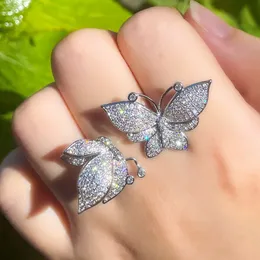 خواتم الزفاف cwwzircons micro inlay Zirconia Zirconia Silver Plated Cuff Butterfly for Women Engagement Association R221 221119