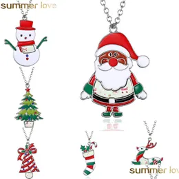 Anhänger Halsketten Weihnachten Halskette Emaille Schmuck Druck Schneemann Hirsch Socken Baum Anhänger Nettes Neujahrsgeschenk für Kinder Drop Lieferung Dh6C5