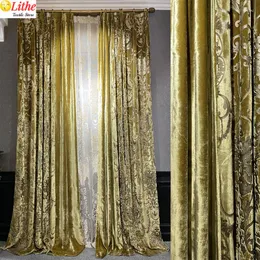 Vorhang Luxus Top Velours Wärmevorhänge für Wohnzimmer hinzufügen Schlafzimmer Set Tüll Blackout Anti-kalte Isolierhalle Gold Dekor Gold Dekor