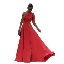 Chiffon A Line Prom Dresses One Shoulder 2023 Red Long Evening Gowns Party Gowns Cut Out Vestido De Festa