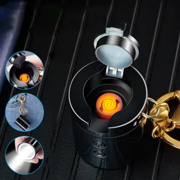 Yaratıcı Taşınabilir USB Şarj Lighters Flashlight Rüzgar Geçirmez Anahtar Kolye Kolye Elektrikli Daha Çakmak Açık Kamp Araçları Serin Gadgets