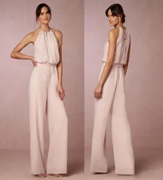 2019 moderne Err￶tung rosa Chiffon Hose Anzug Brautjungfernkleider langes billiges Neckholder bodenlange M￤dchen Kleider Custom Made China9908437