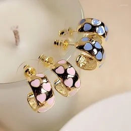 Hoop Earrings Y2K Jewelry Pink Heart Stud For Women Fashion Vintage Punk Hip Hop C Shaped Charm 90s Aesthetic Party