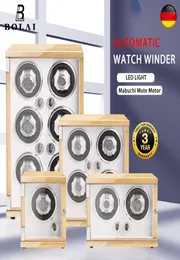 Watch Winders Luxury Mabuchi mute motor 1 2 4 6 Classic Wood Vertical Quad Automatic Rotator with AC Power watch box LED Lights 22