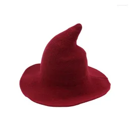 Berets Solid Thickened Wool Female Witch Hat Women Wizard Wide Brim Knitted Caps Folding Knit Pointed Felt Fedoras Magic