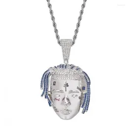 Collares pendientes Personalidad de la moda Cabello azul Collar de cara en forma humana para hombres Hip Hop Punk Trend Jewelry Gift