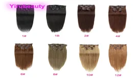 Brezilya Bakire 100 İnsan Saç Klipsi Saç Uzantıları 1 1B 2 4 6 8 10 12 Renk Düz 1424inch Remy Hair3736013