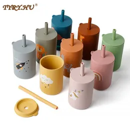 Cups Dishes Utensils 150ML Baby Feeding Drinkware Straw Cup Baby Learning Feeding Bottles Anti Leakproof Silicone Tableware Toddler Water Bottle 221119