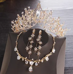 Gold Bridal crowns Tiaras Hair Accessories Headpiece Necklace Earrings Jewelry Set Fashion Wedding Jewelry Sets cheap 7491421