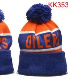 Oilers Beanie Kuzey Amerika Hokey Top Takımı Yan Yama Kış Yün Spor Şapkası Kafatası Kapakları A2