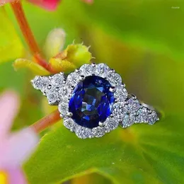 Eheringe Luxus Weibliche Blaue Kristall Zirkon Stein Silber Farbe Fingerring Marke Schmuck Für Frauen Verlobungsgeschenke