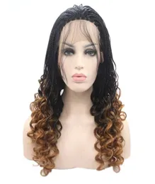 Capelli marroni ombre di alta qualit￠ Treccia ricci corti parrucca 16quot Africa Women Style Box Wig Wig Full Synthetic Lace Front Parrucche con 22249257