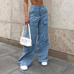 Jeans da donna Donna Anni '90 Y2K Patchwork Jeans a gamba larga Jeans a tasca grande Pantaloni cargo vintage Pantaloni da rastrellamento Casual Streetwear Boyfriend Denim Jeans 221119