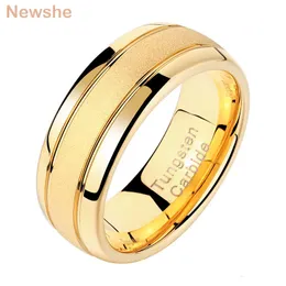 Pierścienie zespołowe She Golden Color Męski palcem Męski palcem 8 mm węgliki wolframowe matowe zespoły biżuteria ślubna dla mężczyzn Rozmiar 7-13 Trx059 221119