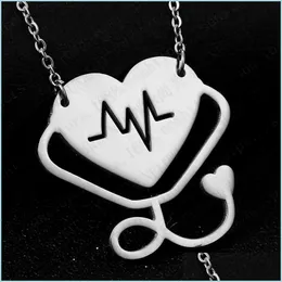 Naszyjniki wiszące Moda medyczny stetoskop Naszyjnik ze stali nierdzewnej I Love You Heart Biżuter