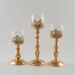 Ljusstakar retro glashållare bröllop bord dekoration kreativa dekorationer ljusstake gåva guld bougeoir en verre a