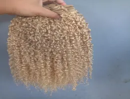 Brasilianische menschliche Jungfrau Remy Kinky Curly Hair Schuss Blonde Farbe unverarbeitete Baby -Weichverl￤ngerungen 100gbundle Produkt3122183