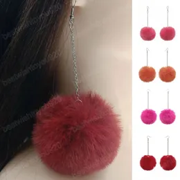 Große Bommel baumeln Ohrringe Mode weiche Kaninchenfell Ball Anhänger lange Ohrringe für Frauen Mädchen Party Geschenke