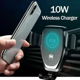 Bil Trådlös laddare 10W Qi Fast Charge Q12 Air Vent Auto Air Vent Mount Gravity Phone Holder för iPhone Samsung One -handen för att låsa frigöringsställaren