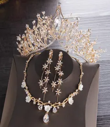 Gold Bridal Crowns Tiaras Accesorios para el cabello Collar de cabello Juego de joyas de joyería de moda