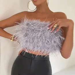 Женские танки Camis Sexy Furry Corset Top Top Women Summer Chic Casual U2K Пушистые трубки Tube Tops Club Клуб без рукавов Леди Туника Жилет Танк 221119