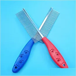 Dog Grooming Stainless Steel Beautytools Pets Steels Comb Red Blue Handle Pet Combs Dogs Cats Flea Brush Newarrival 2 5Ada L1 Drop D Dhrpm