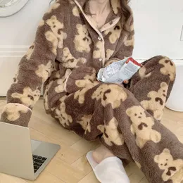 Women's Sleep Lounge Winter New Thicked Warm Cartoon Bear Flanell Pyjamas Women's bekväma hemkläder Kvinnors långärmade byxor Suit D634 T221017