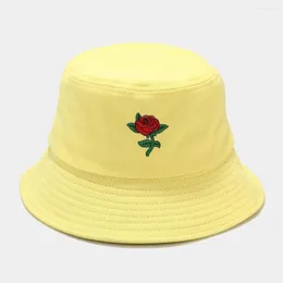 Berets unisex róża haft haftowy dziewczyna rybakowy kapelusz kobiet składany kreatywny mody na zewnątrz basen czapka wiadra słoneczne #y