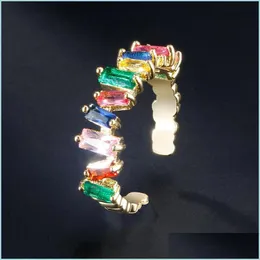 Anelli a fascia regolabili Irregar Quadrati arcobaleno Anelli Moda Zircone Cz Anello nuziale Sier Unico polsino aperto Donne Finger Dancing Party D Dhza4