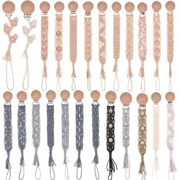 PACIFIER HOLDER CLIPS# VINTAGE Virkett Baby Pacifier Clip Chain Woven Cotton Rep Beech Wood Pacifier Clip Diy Dummy Nipple Holder Baby Ting Toy 221119