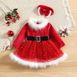 Girl S klänningar MA Baby 6M 5y Christmas Girl Red Dress Toddler Kid Bow paljetter Tulle Tutu Party Xmas Year Costumes D01 221118