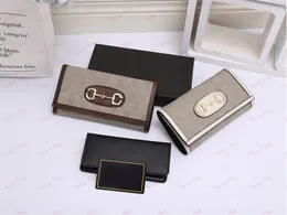 2 PCS Designer Purse Luxury Wallet Long Classic Retro Portes Card Holder Fashion Casual Bags Handtas Foto Bit Card Wallets Bruin en Witpakket