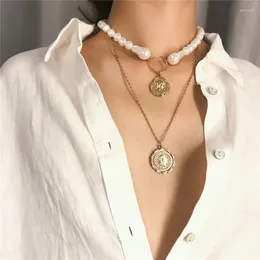 Ras du cou AE-CANFLY Punk multicouche simulé collier de perles collier déclaration sculpté pièce pendentif femmes filles bijoux