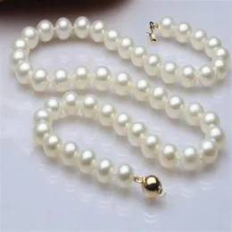 Noble Geschenk f￼r Frauen 17 Zoll echtes gro￟es Gold Brosche 9-10 mm wei￟er kultivierter Perlen Halskette Adlige Stil nat￼rlicher Fine281d