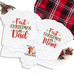 여자 T 셔츠 내 첫 크리스마스 아빠/엄마 가족 일치하는 옷 티셔츠 어머니와 아기 룩 룩 의상을 입은 아기의 점프 슈트