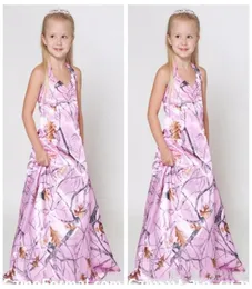Полный розовый камуфляж Long Line Flower Girl Dresses Custom 2020 Top Chep Camouflage Real Tree Camo Kids Girls Plating Plating Country8034913
