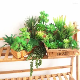 Flores decorativas Mini plantas falsas verdes de suculentas artificiais para DIY Decoração de jardim de jardim de casamento Flor Wall Arrangement Acessórios